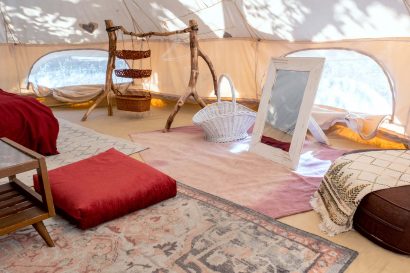 Image of interior of glamping tent