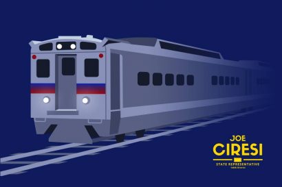 Digital ad for Joe Ciresi Pennsylvania state rep with image of train