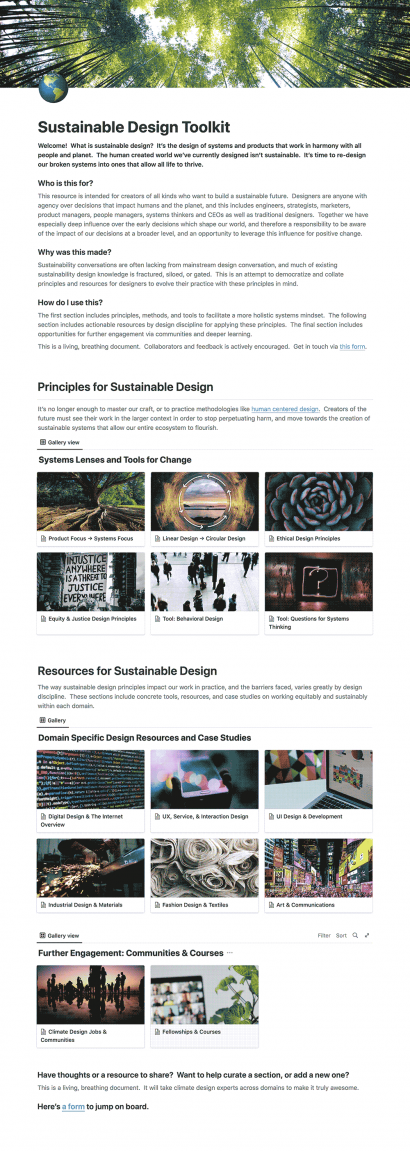 screenshot of sustainable design toolkit